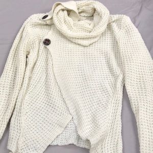 Cowl neck, mesh knit sweater